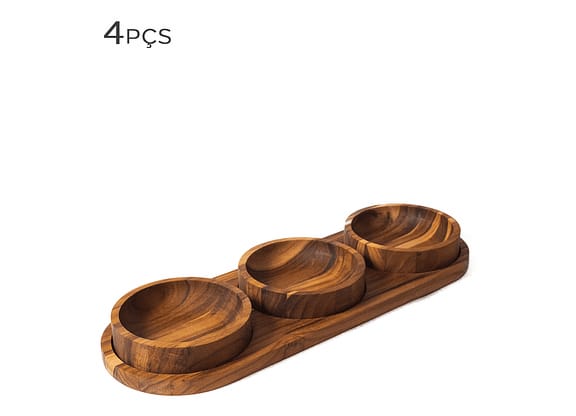 Petisqueira De Madeira Teca Maragogi 41x14x4cm 4pçs