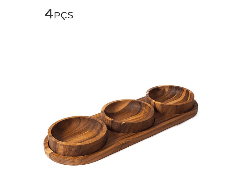 Petisqueira De Madeira Teca Maragogi 41x14x4cm 4pçs