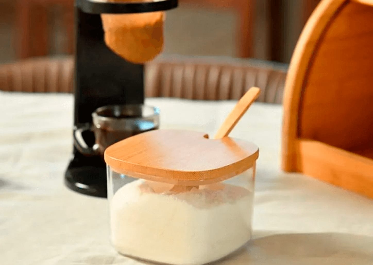 Açucareiro De Acrílico Com Tampa De Bambu Ou Sense 250ml