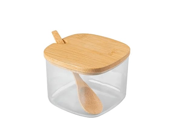 Açucareiro De Acrílico Com Tampa De Bambu Ou Sense 250ml