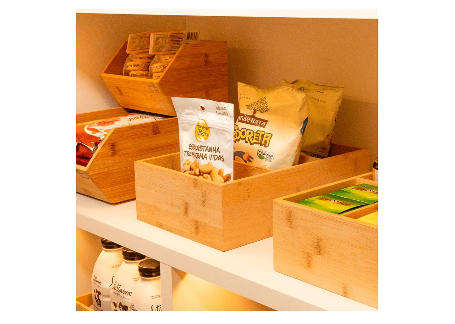 Caixa Organizadora De Bambu 3 Divisórias Ou Kepp 30x20x9cm