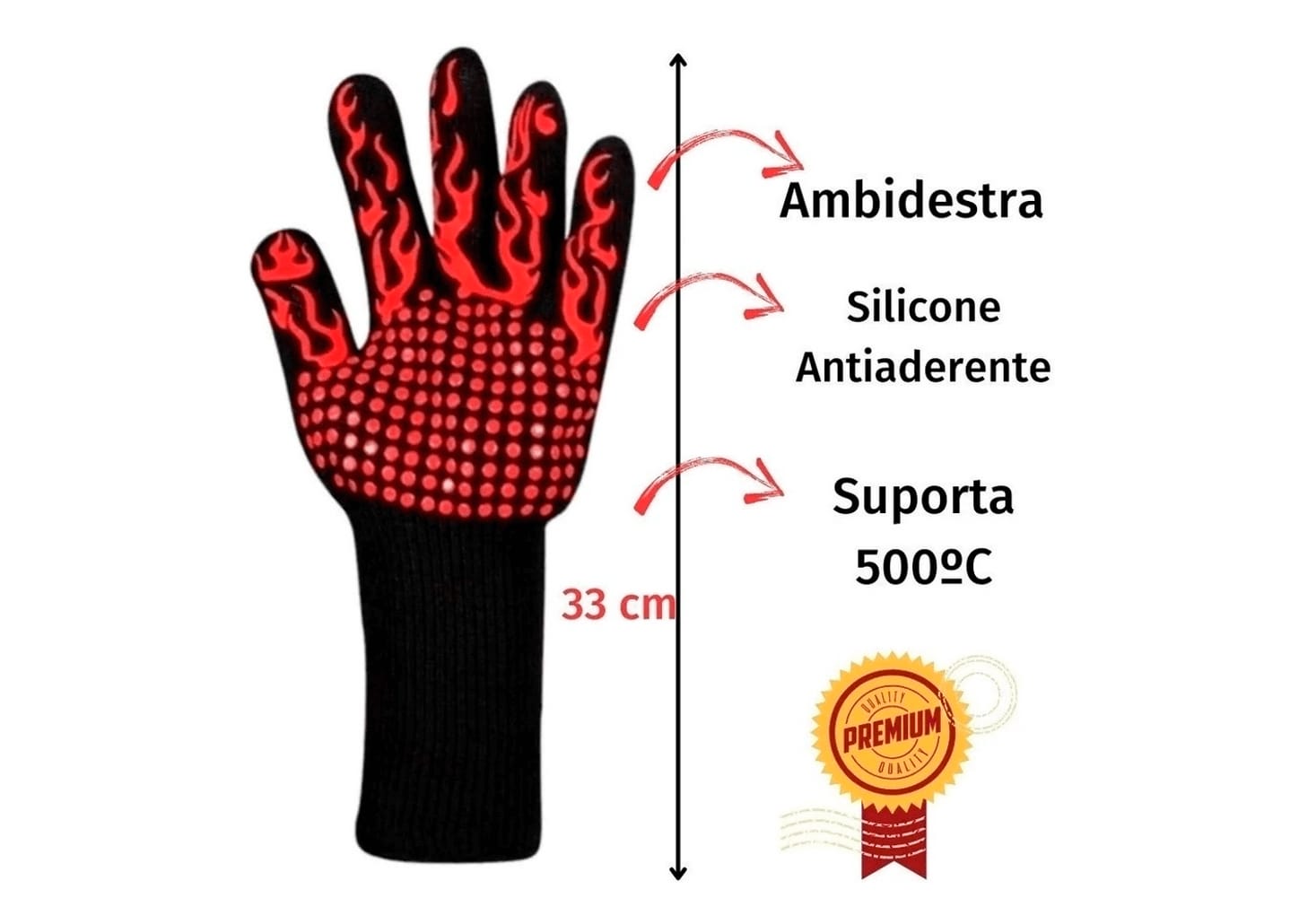 Luva Térmica Para Churrasco Vermelha E Preta 12cm