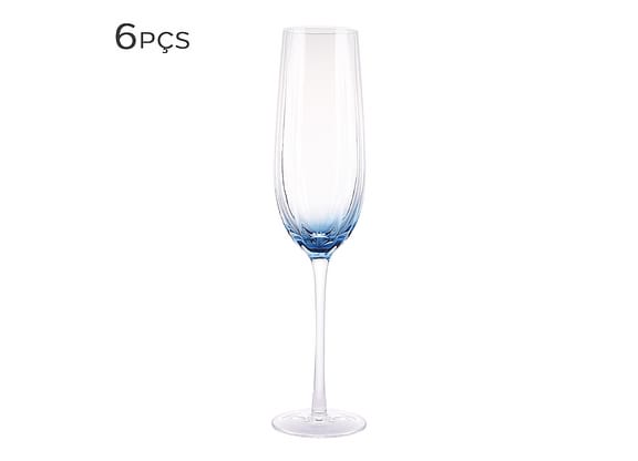 Taça De Vidro Para Champagne Azul 250ml 6pçs
