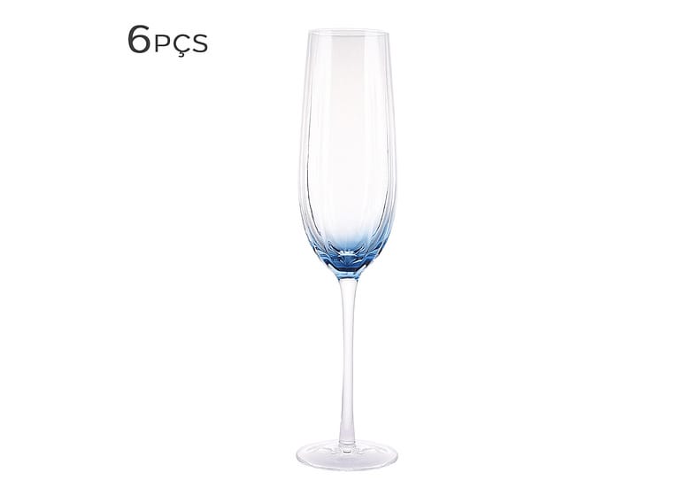 Taça De Vidro Para Champagne Azul 250ml 6pçs