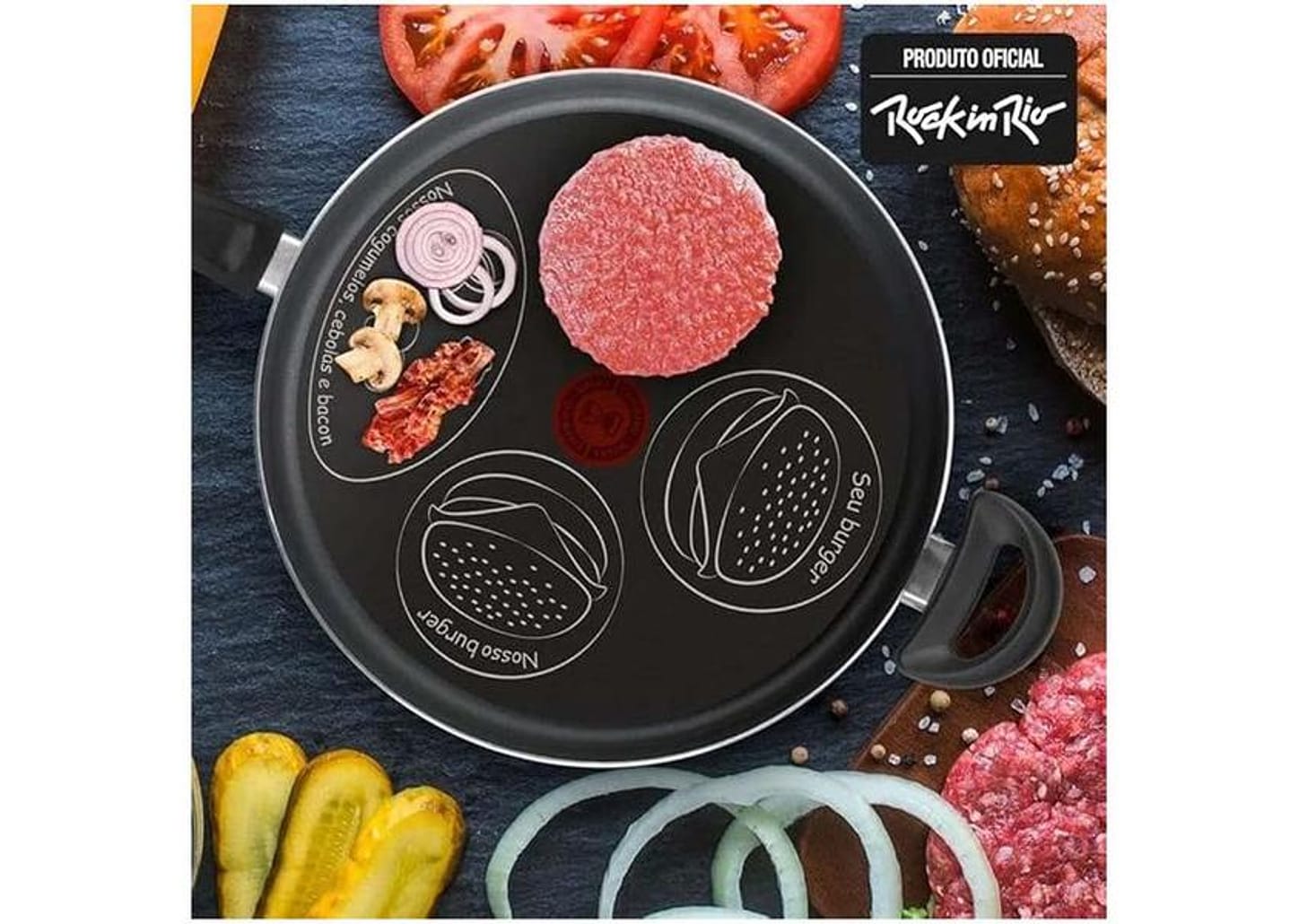 Frigideira Antiaderente Rochedo de Alumínio Rock In Rio Preta 28cm