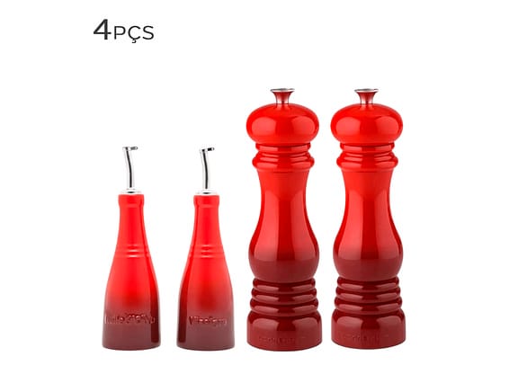 Galheteiro E Moedor De Sal E Pimenta De Cerâmica Le Creuset Vermelho 4pçs