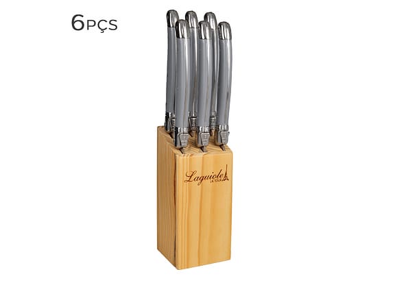 Cepo De Facas De Aço Inox Laguiole Cinza 23cm 6pçs