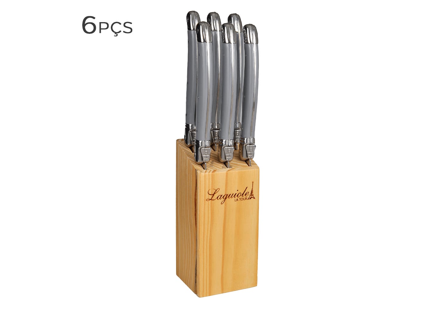 Cepo De Facas De Aço Inox Laguiole Cinza 23cm 6pçs