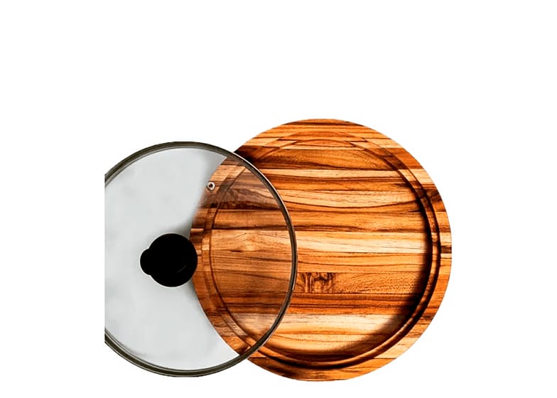 Gamela De Madeira Teca Com Tampa De Vidro 36cm