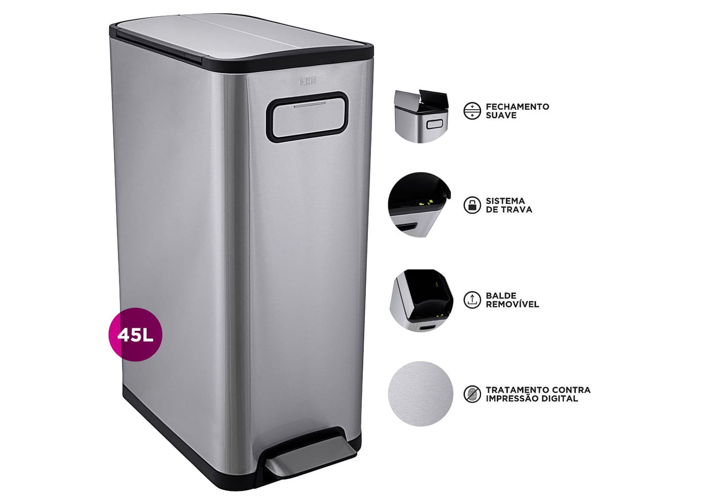 Lixeira De Aço Inox Ecofly 45l