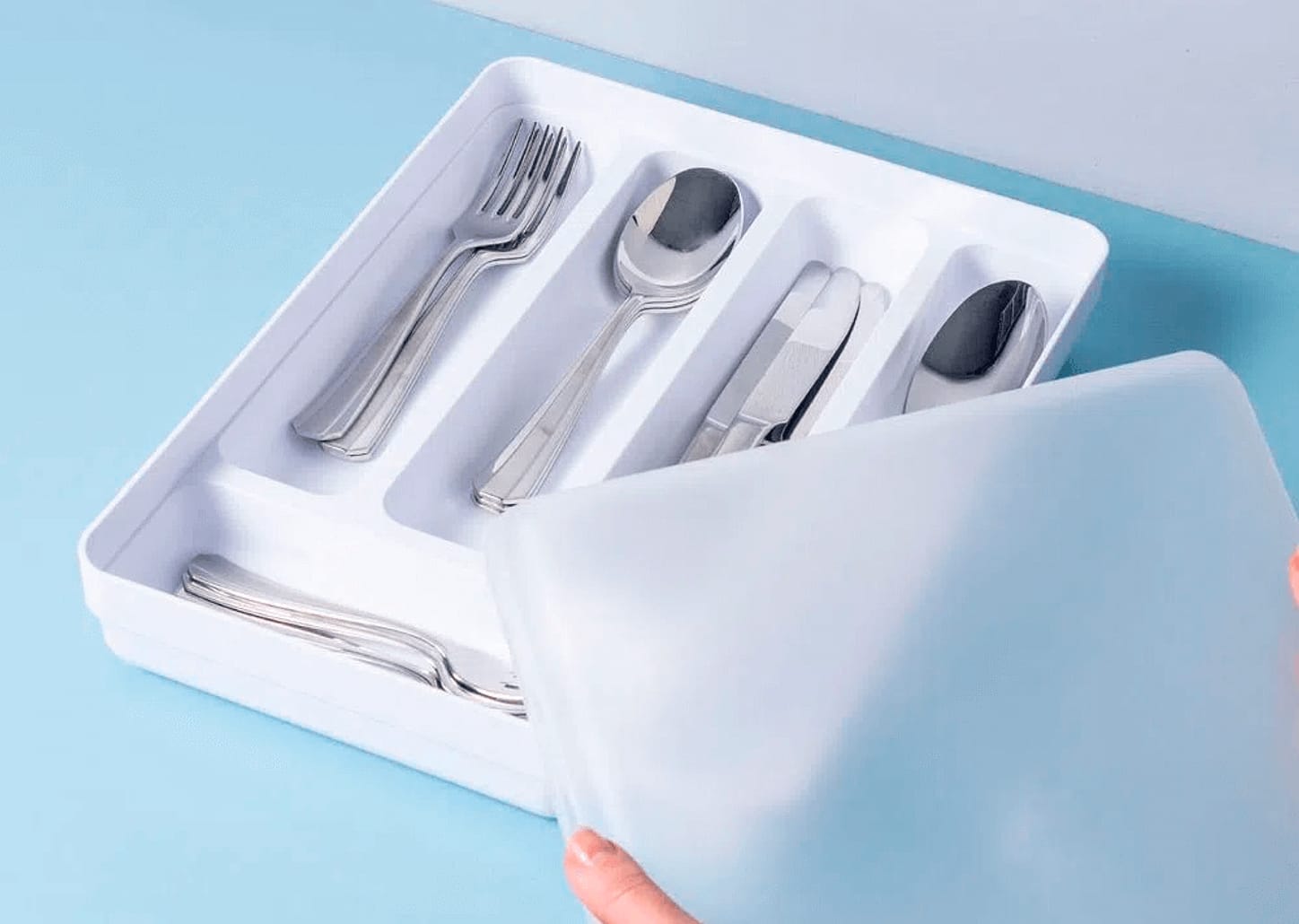 Organizador De Talheres Com Tampa Ou Logic Cinza 35x27,5x7,5cm