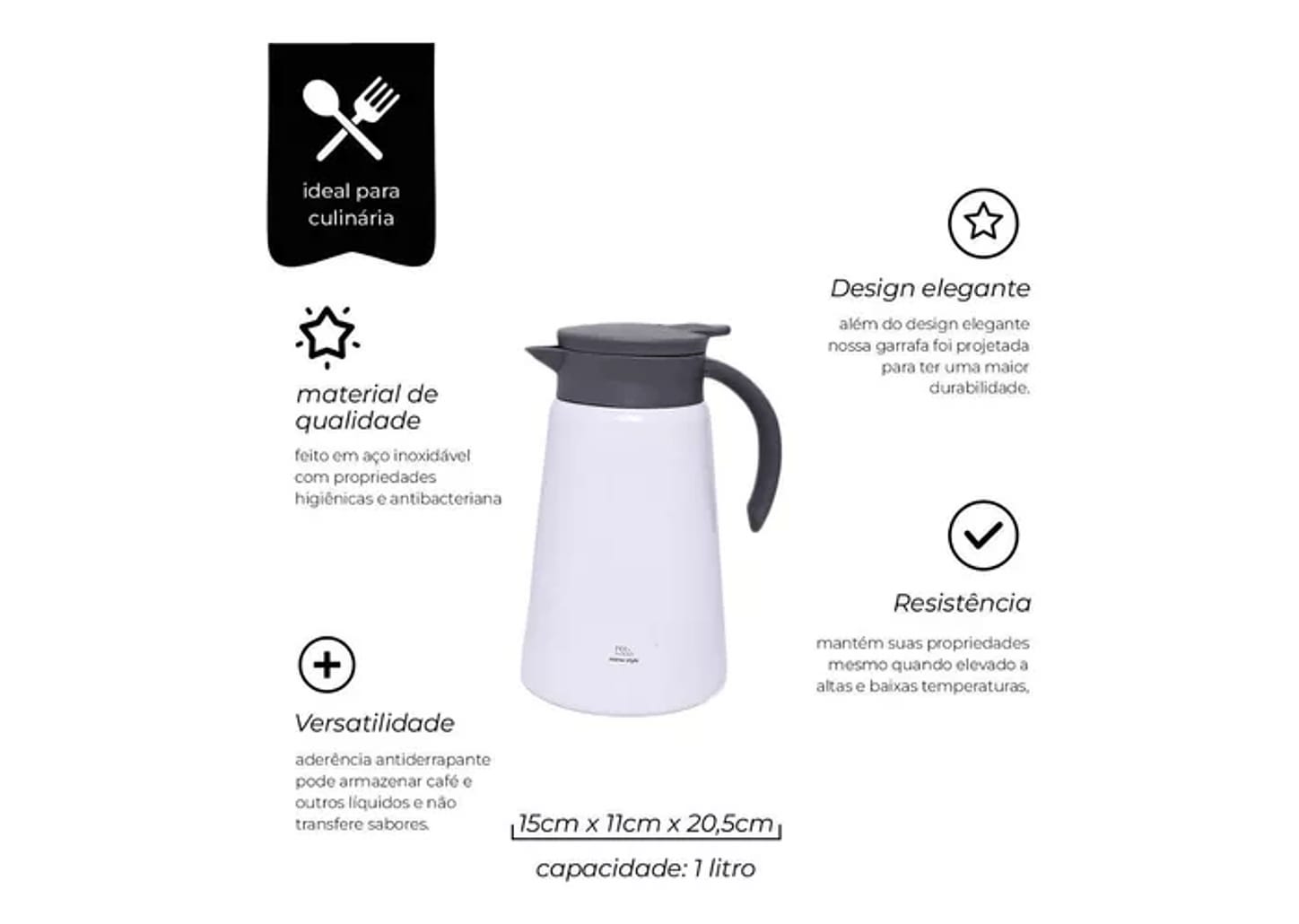 Garrafatérmica De Aço Inox Daily Branca 1l