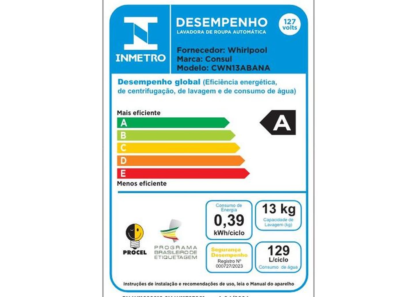 Lavadora de Roupas Consul 13kg Cesto Inox 12 Programas de Lavagem Branca CWN13AB