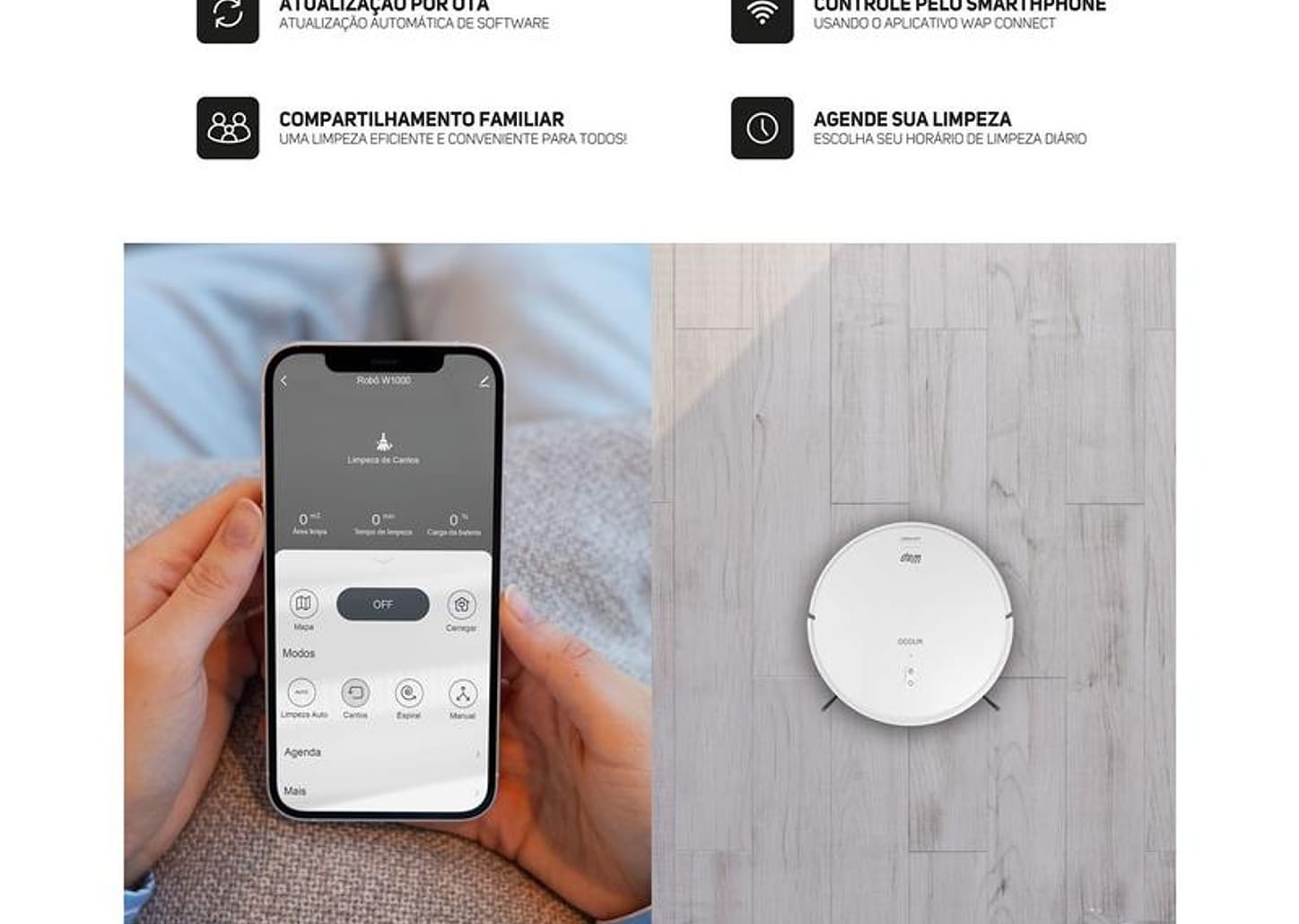 Robô Aspirador Inteligente Wap Robot W1000 36W Wi-Fi compatível com Alexa