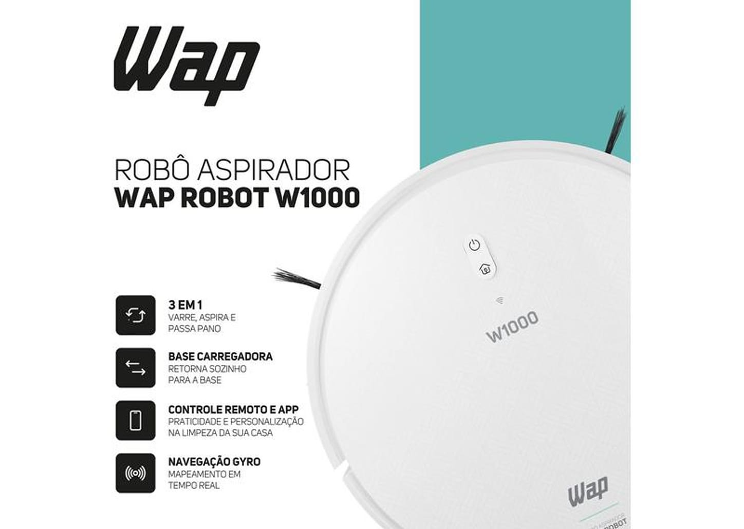 Robô Aspirador Inteligente Wap Robot W1000 36W Wi-Fi compatível com Alexa
