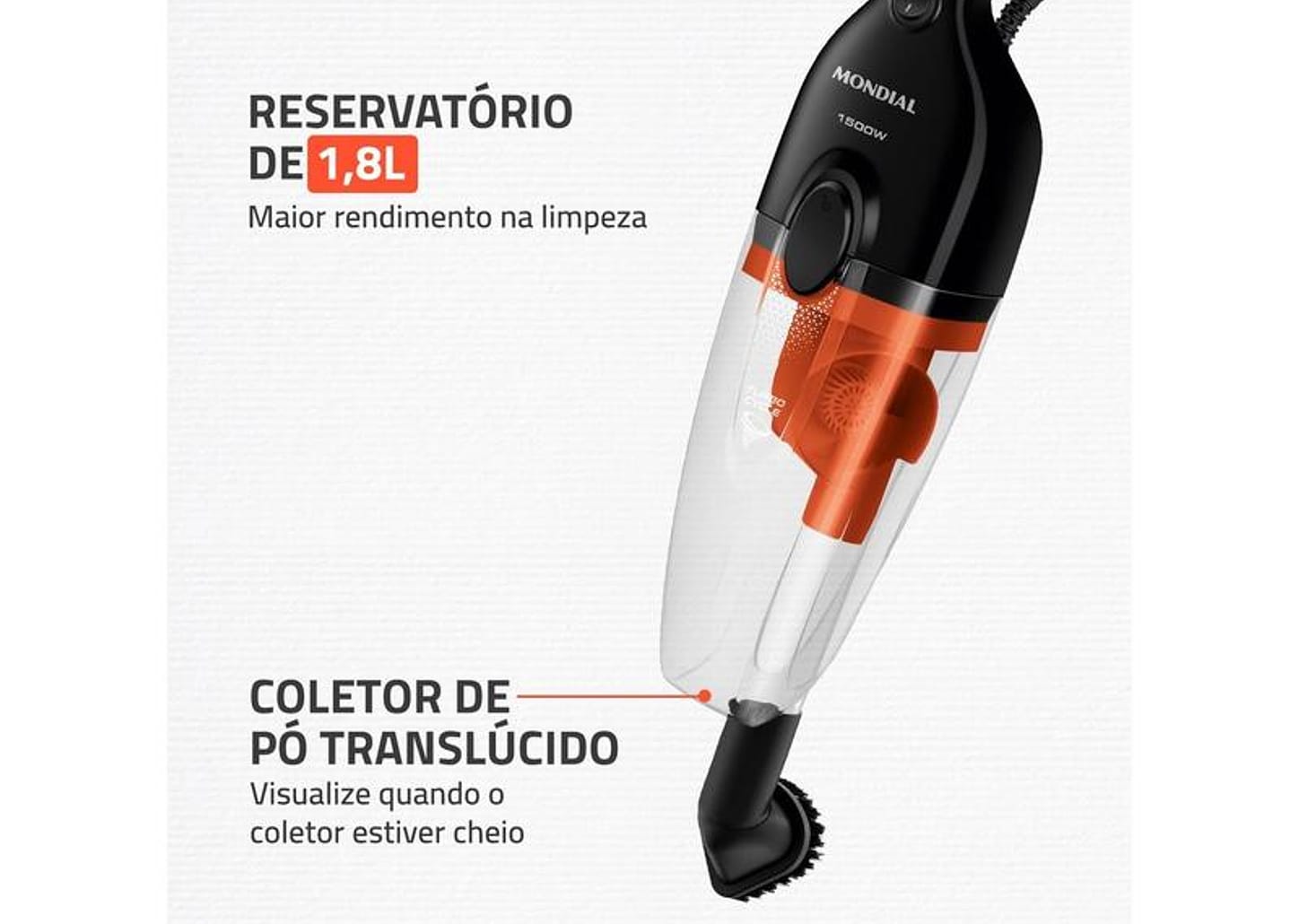 Aspirador de Pó 2 em 1 Mondial 1500W Turbo Cycle AP-40-B Preto e Laranja