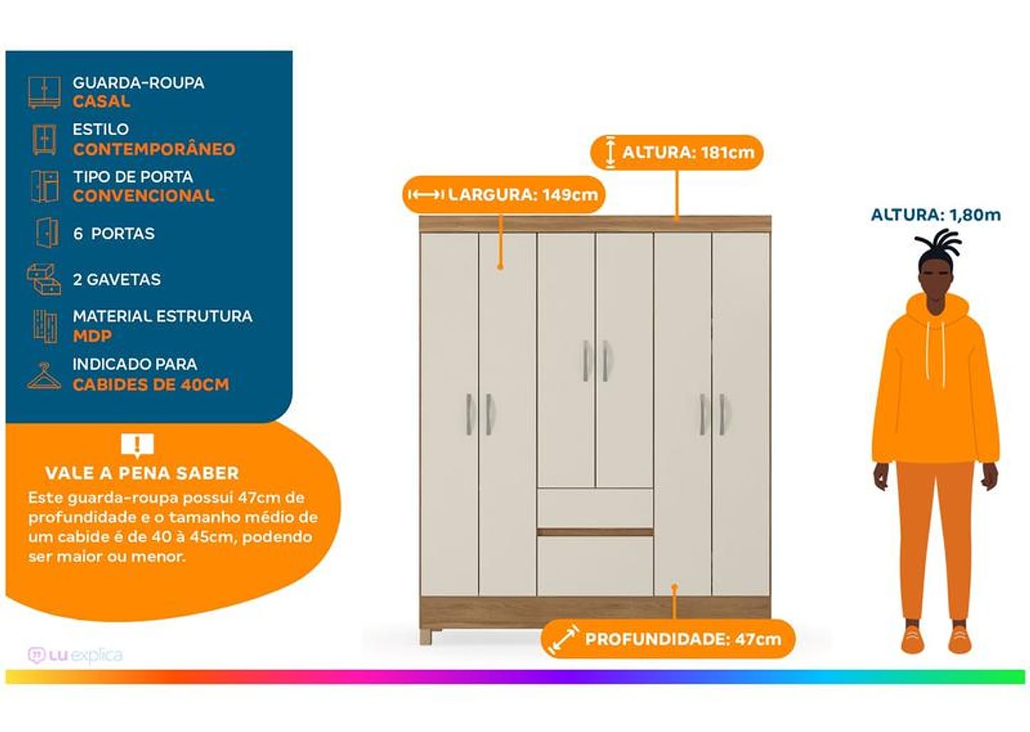 Guarda-roupa Casal 2 Gavetas 6 Portas Demóbile Flash II