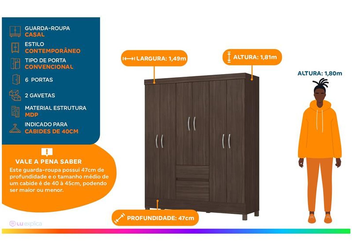 Guarda-roupa Casal 2 Gavetas 6 Portas Demóbile Flash II