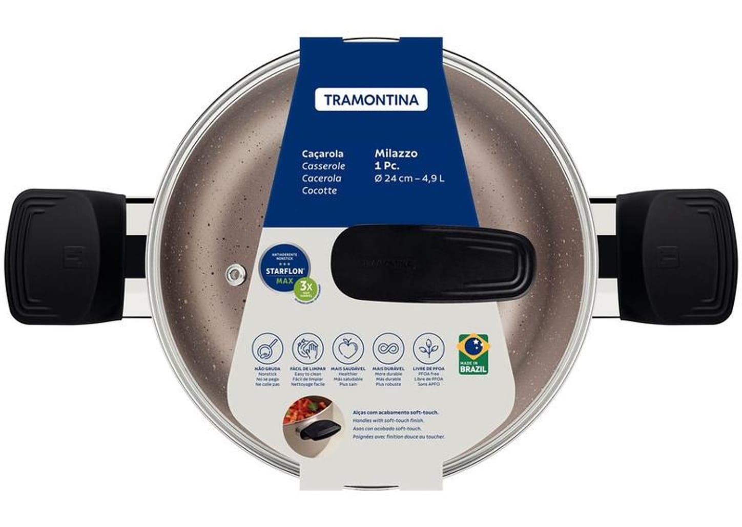 Caçarola Tramontina Antiaderente de Alumínio 24cm 4,9L Amêndoa Milazzo