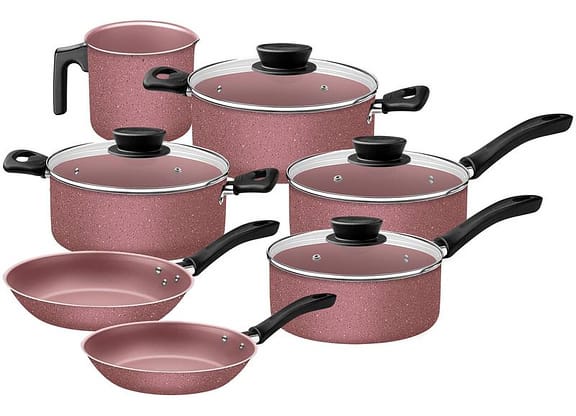 Jogo de Panelas Tramontina de Alumínio Rosa 7 Peças Linz