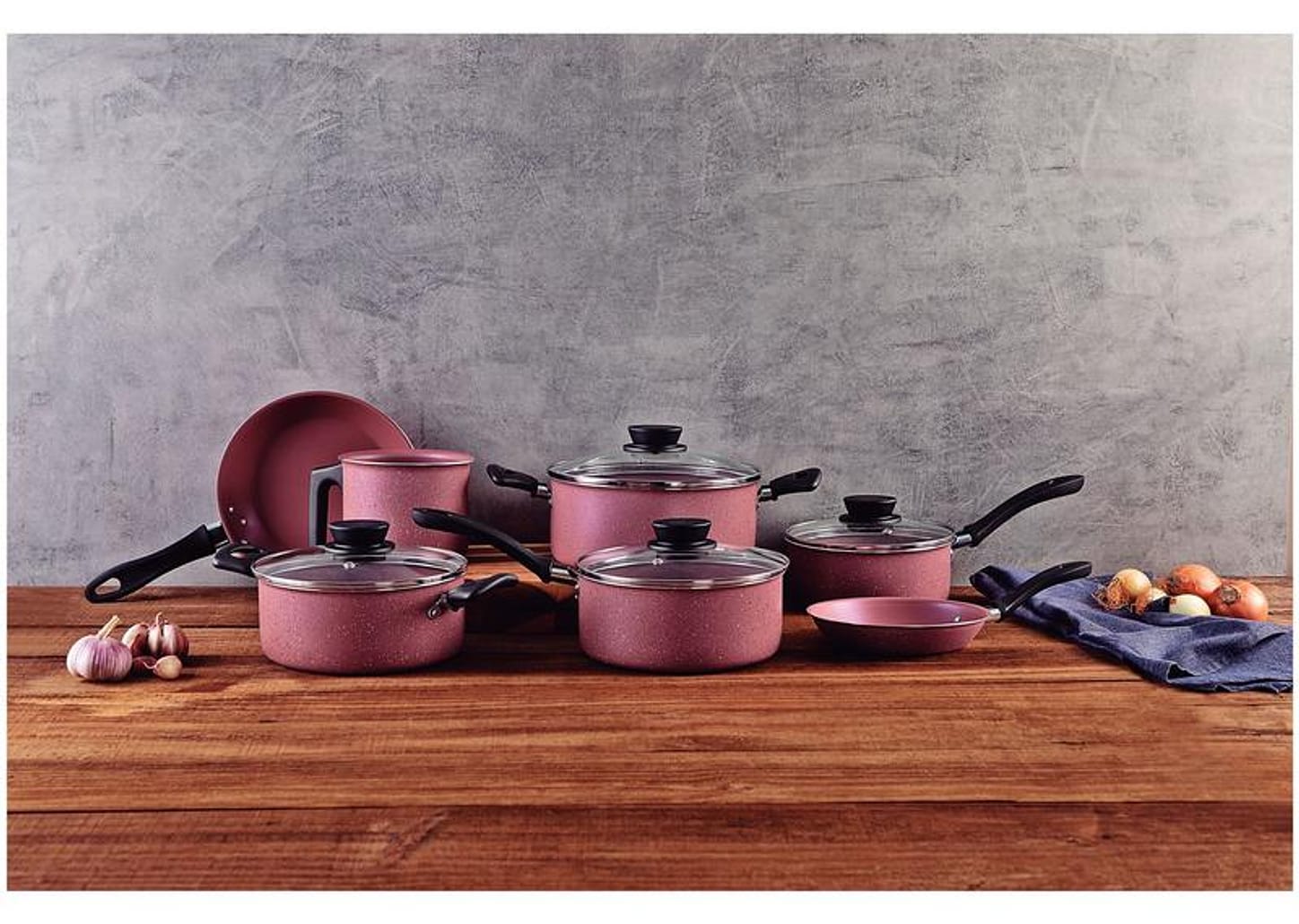 Jogo de Panelas Tramontina de Alumínio Rosa 7 Peças Linz