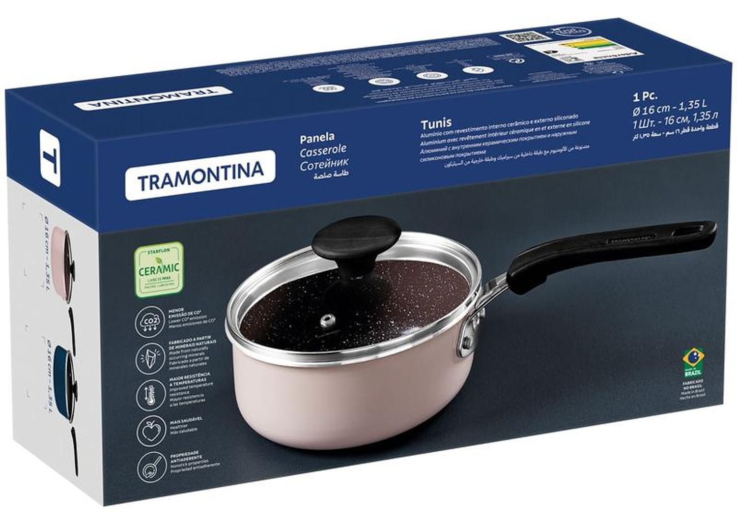 Panela Tramontina Antiaderente de Alumínio Rosa Trufado 16cm 1,35L Tunis