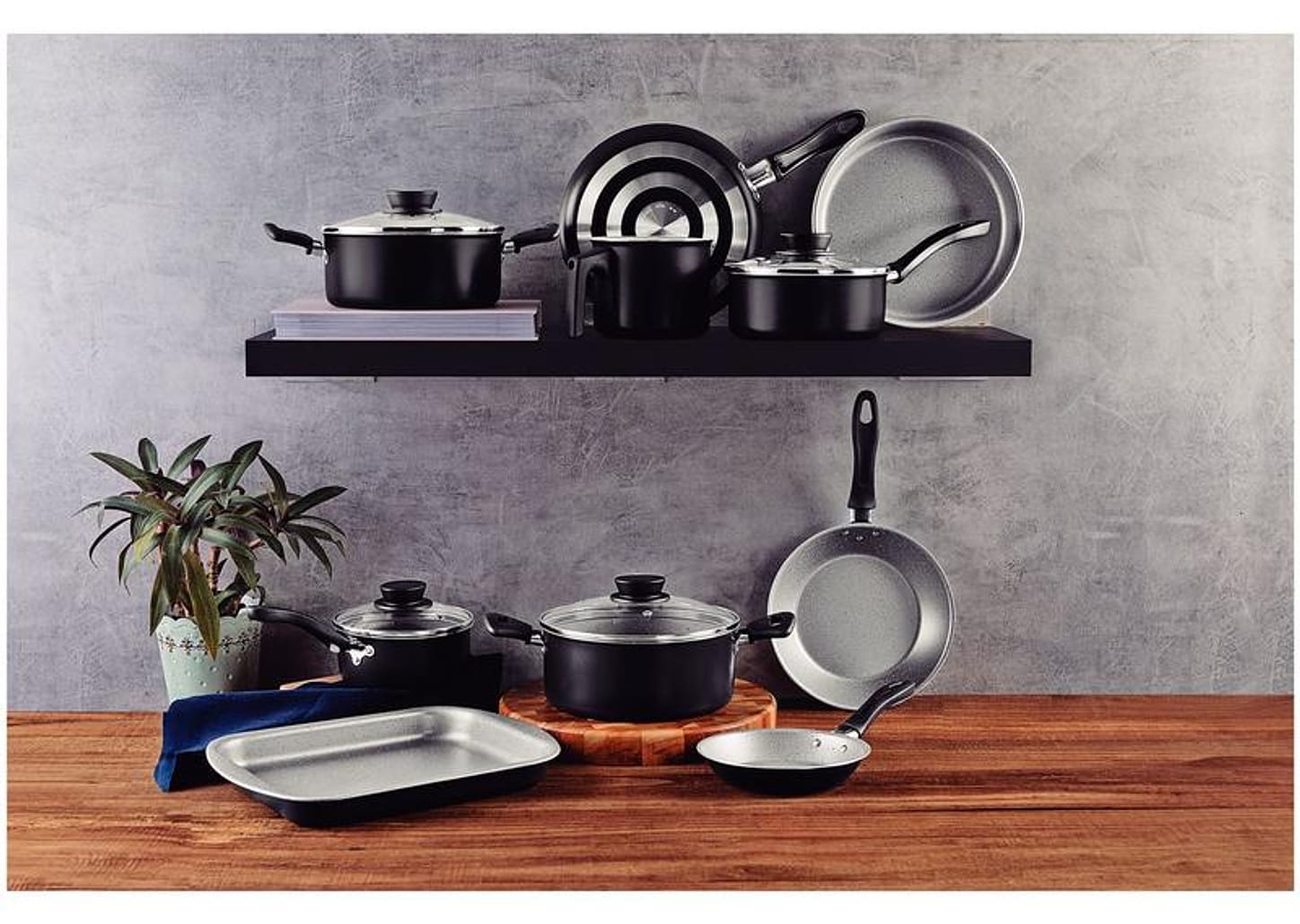 Jogo de Panelas Tramontina de Alumínio Preta 10 Peças Linz