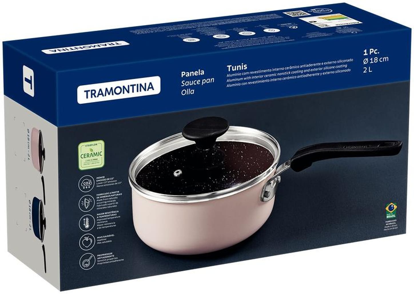 Panela Tramontina Antiaderente de Alumínio Azul Mediterrâneo 18cm 2L Tunis