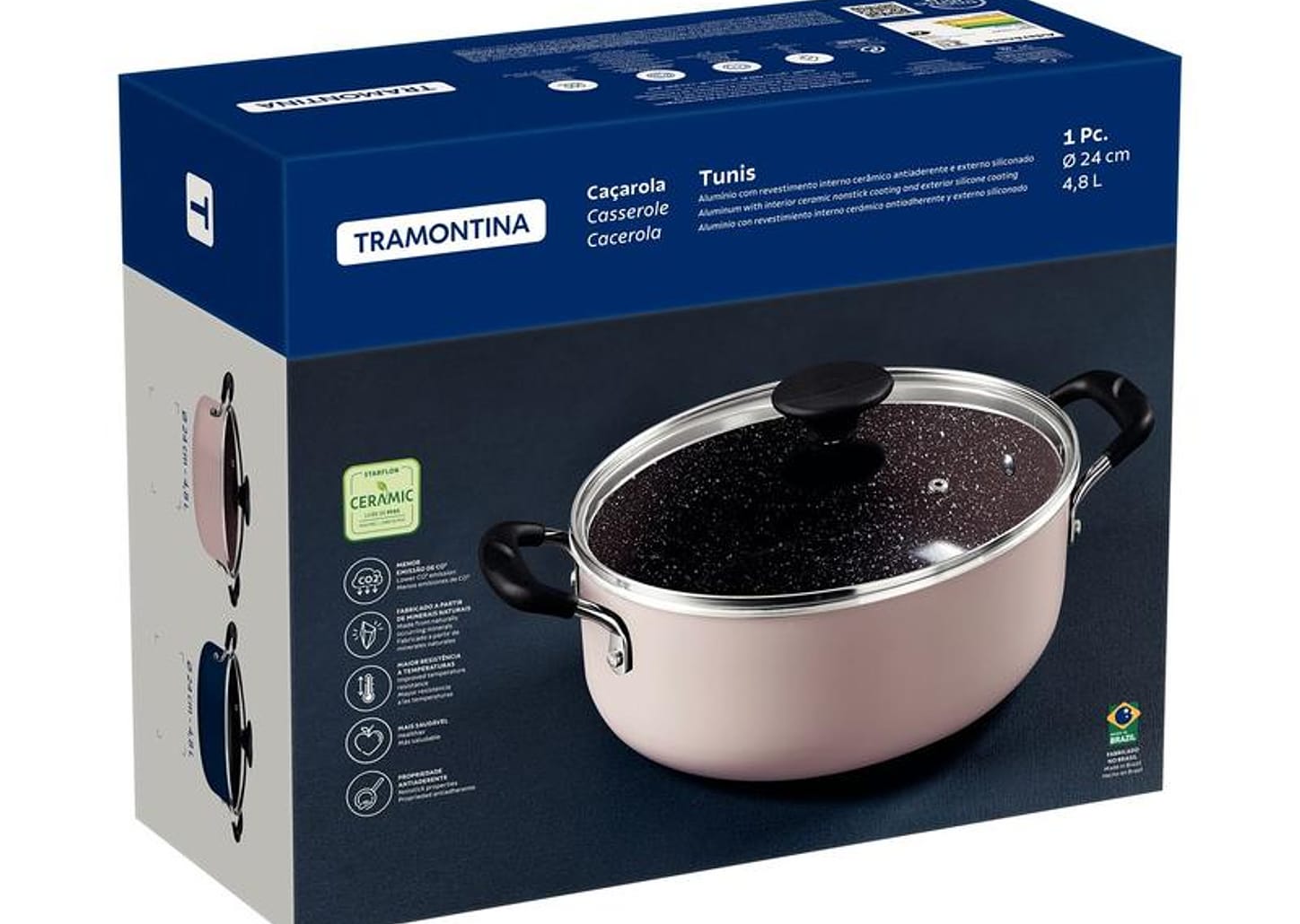 Caçarola Tramontina de Alumínio 24cm 4,8L Rosa Trufado Tunis