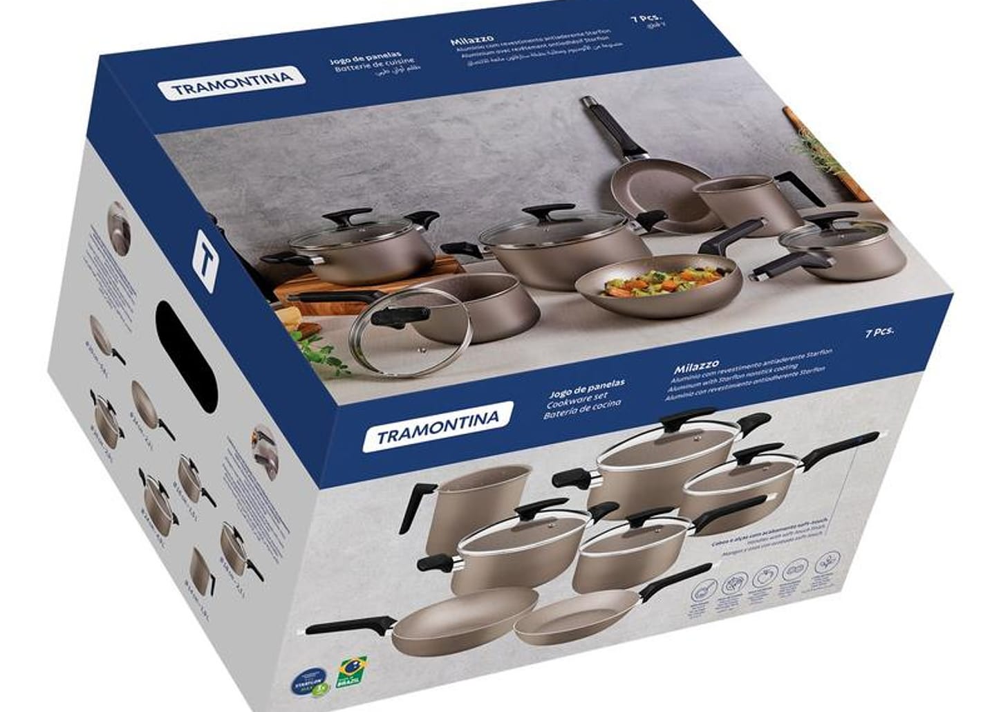 Jogo de Panelas Tramontina de Alumínio Amêndoa 7 Peças Milazzo