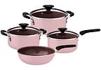 Jogo de Panelas Tramontina de Alumínio Rosa Trufado 4 Peças Tunis