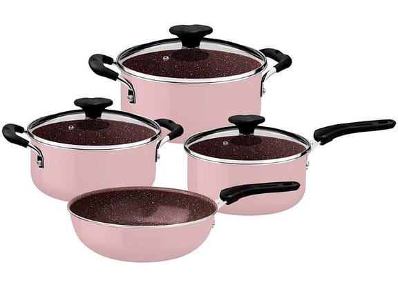 Jogo de Panelas Tramontina de Alumínio Rosa Trufado 4 Peças Tunis