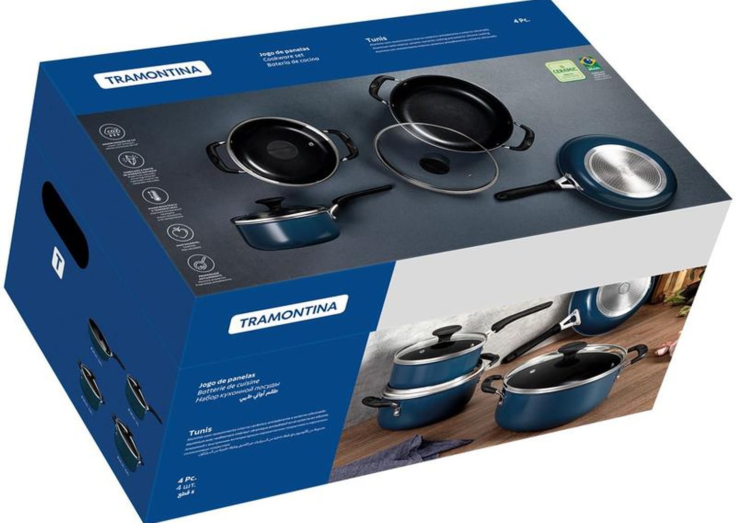Jogo de Panelas Tramontina de Alumínio Azul Mediterrâneo 4 Peças Tunis