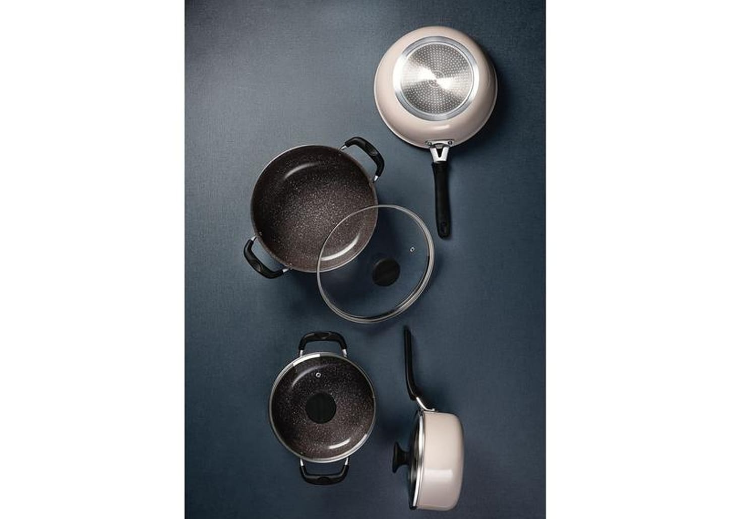 Jogo de Panelas Tramontina de Alumínio Rosa Trufado 4 Peças Tunis