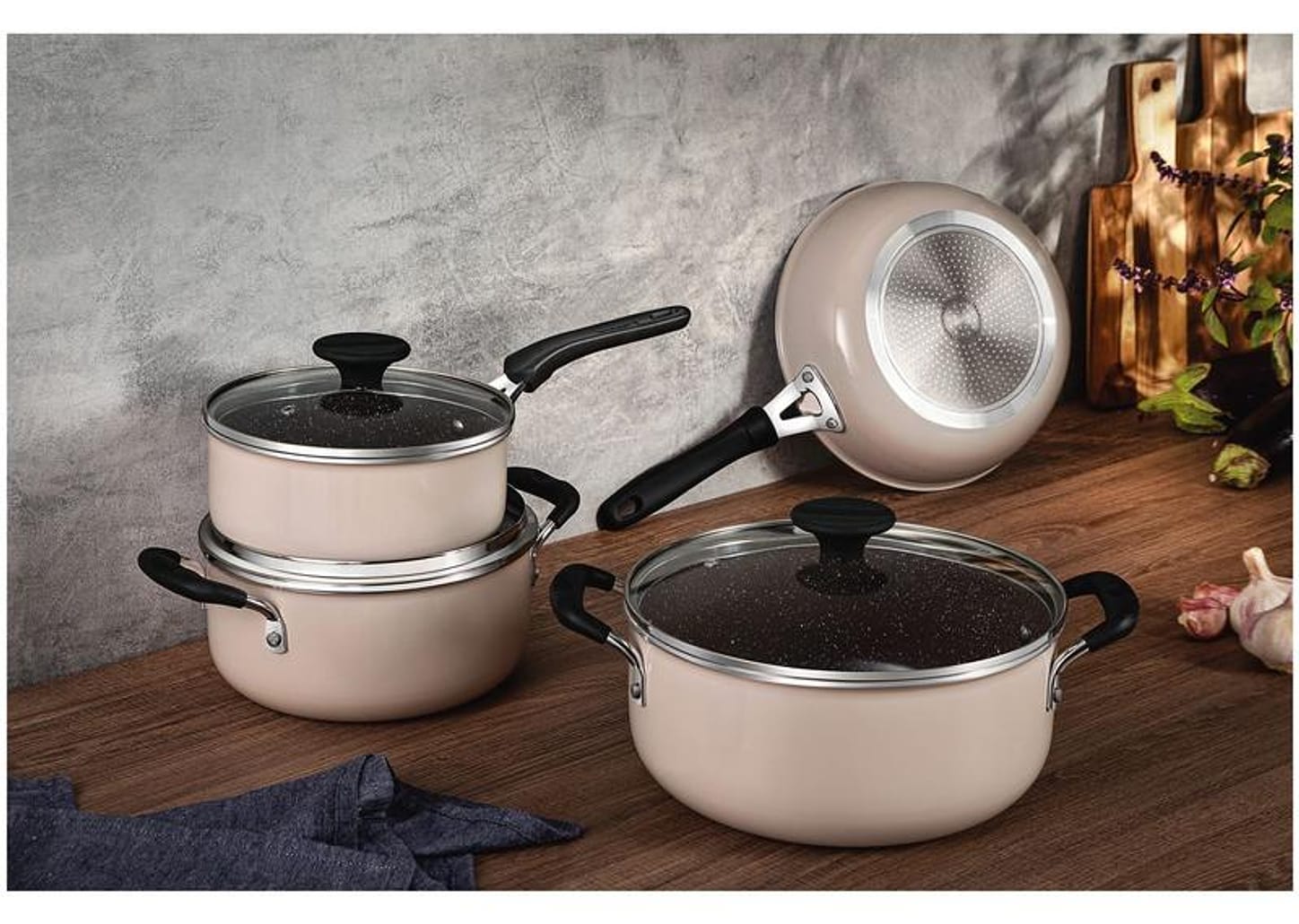 Jogo de Panelas Tramontina de Alumínio Rosa Trufado 4 Peças Tunis