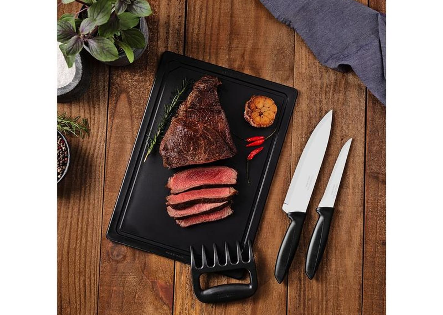 Jogo de Facas para Churrasco Tramontina Inox com Tábua Plenus 4 Peças