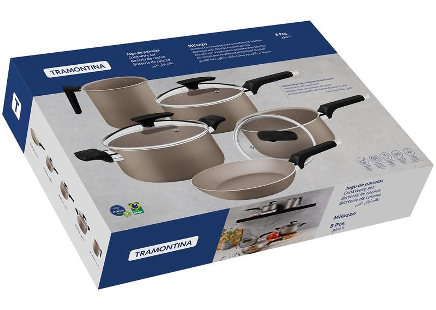 Jogo de Panelas Tramontina de Alumínio Amêndoa 5 Peças Milazzo