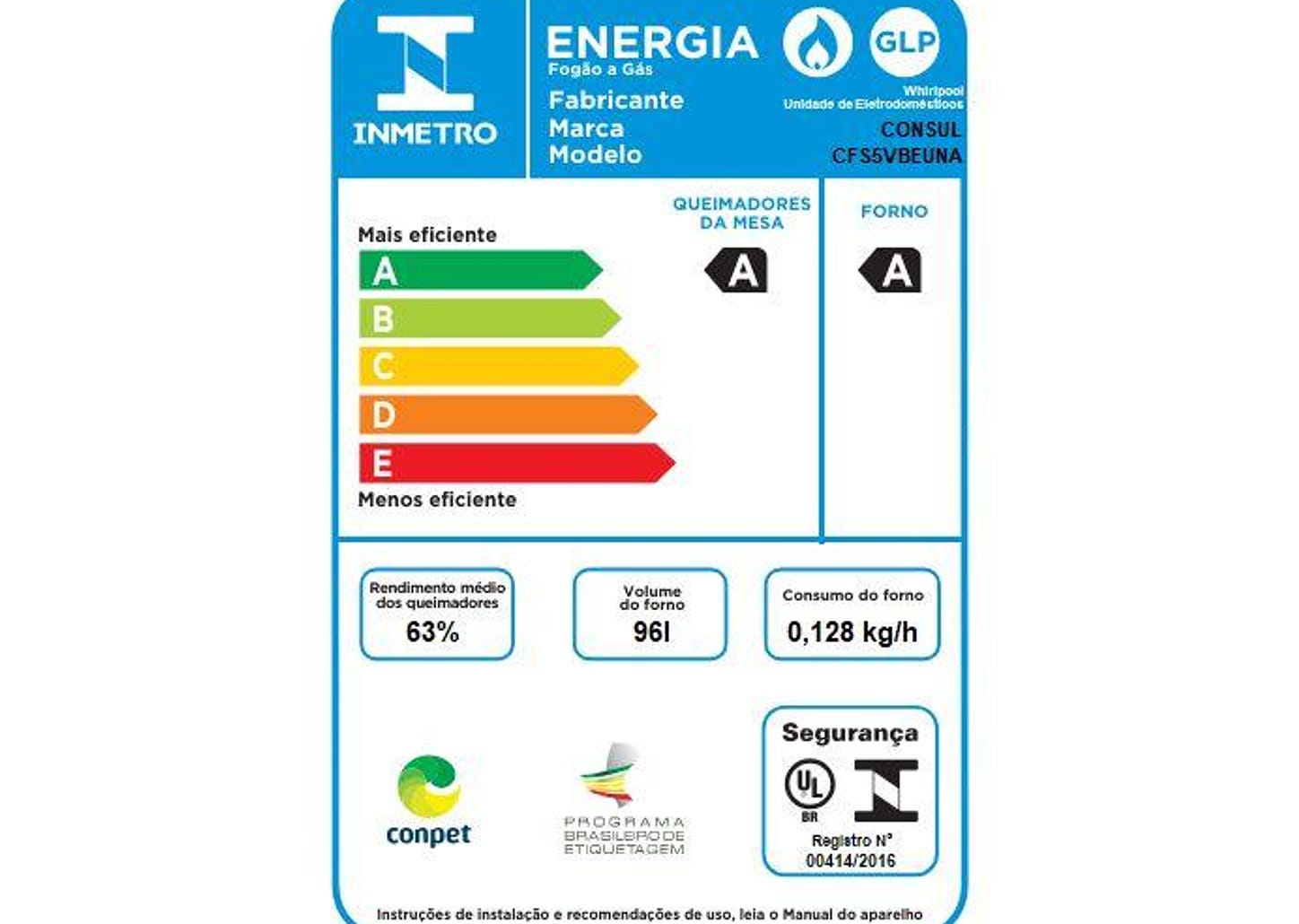 Fogão 5 Bocas Consul Preto CFS5VBE