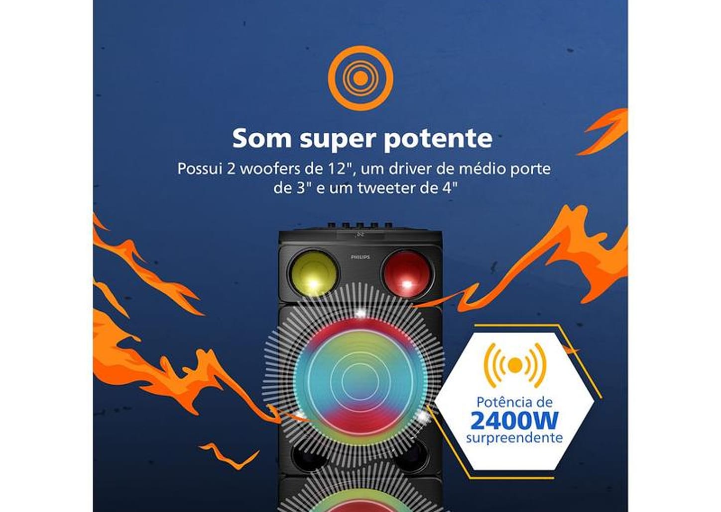 Caixa de Som Torre Philips TAX5509/78 Party Speaker 2400W