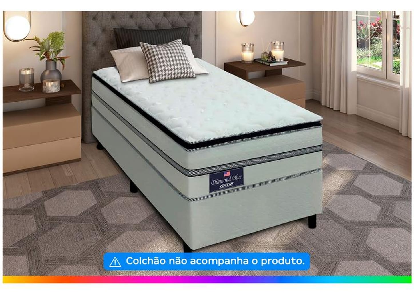 Base Cama Box Solteiro Gazin 27x138x188cm Diamond Blue