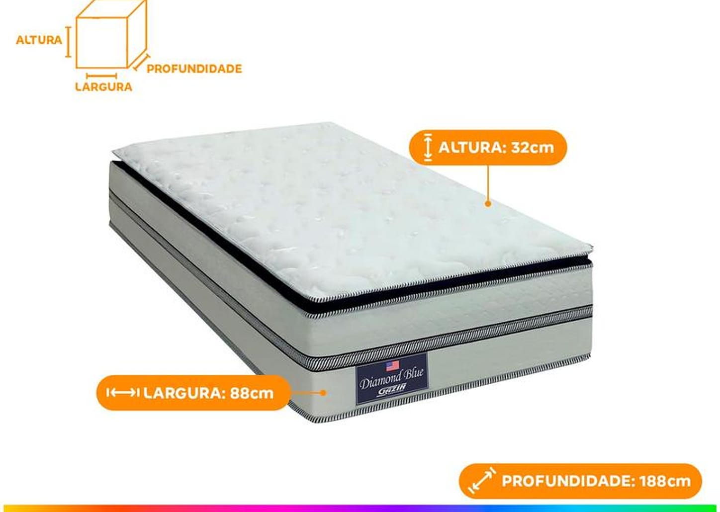 Colchão Solteiro Gazin de Molas Ensacadas 32x88x188cm Diamond Blue