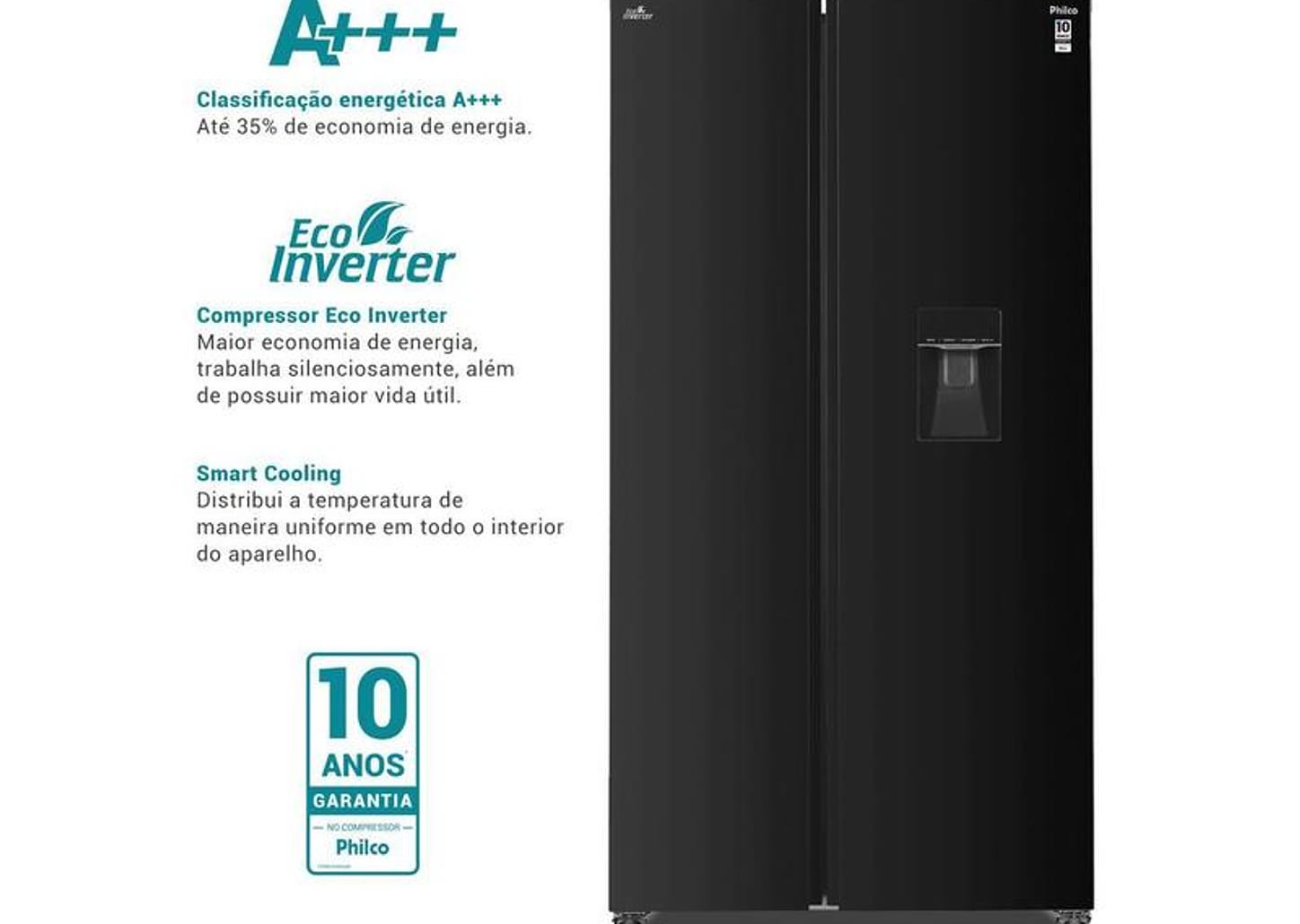 Geladeira/Refrigerador Philco Frost Free Side By Side Preto 434L PRF43A