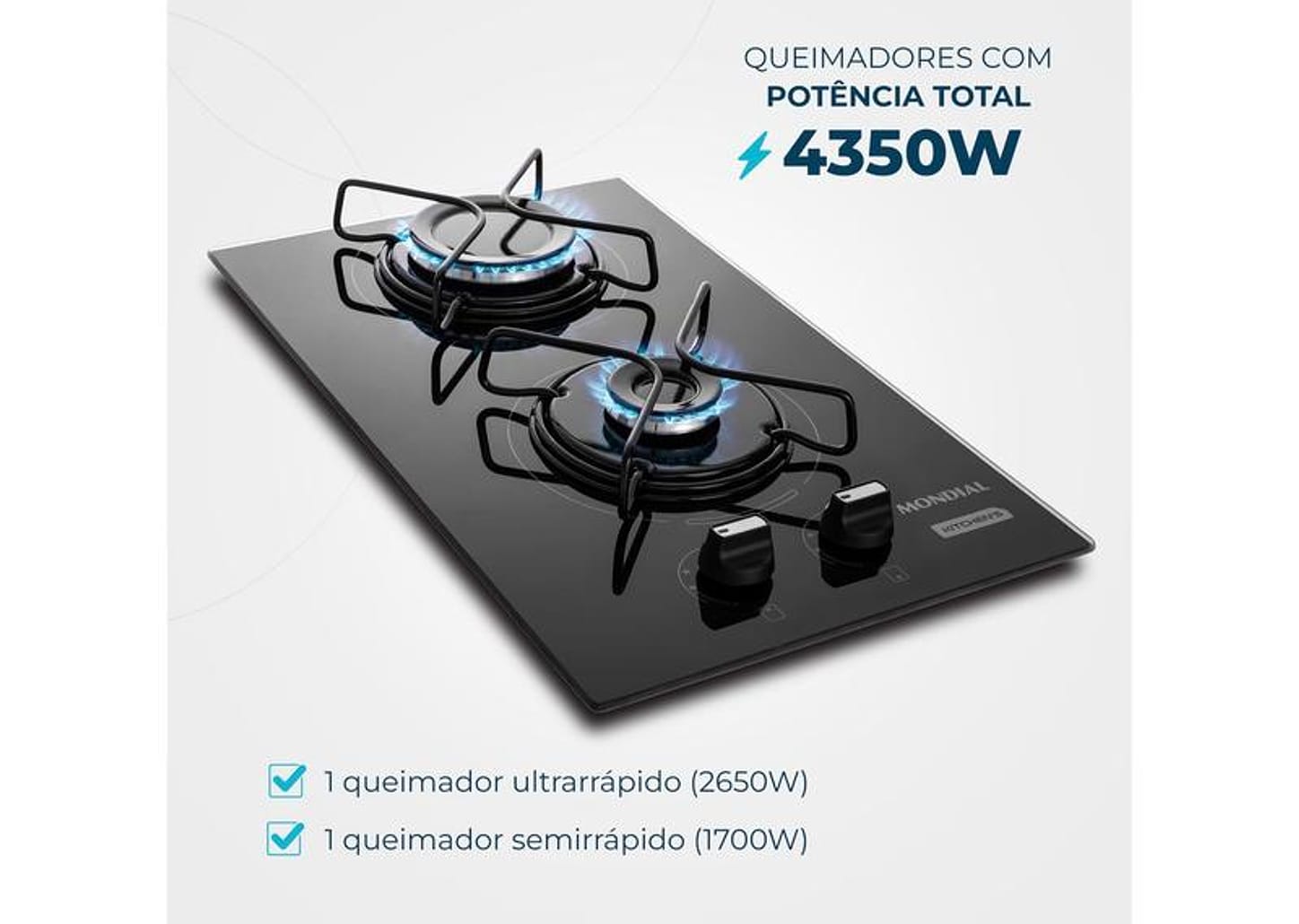 Cooktop 2 Bocas a Gás GLP Mondial Preto Acendimento Automático Portátil CTG-04