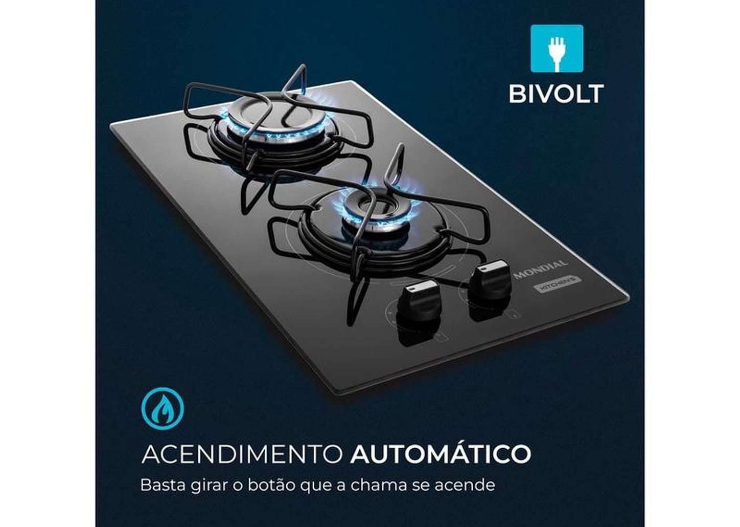 Cooktop 2 Bocas a Gás GLP Mondial Preto Acendimento Automático Portátil CTG-04
