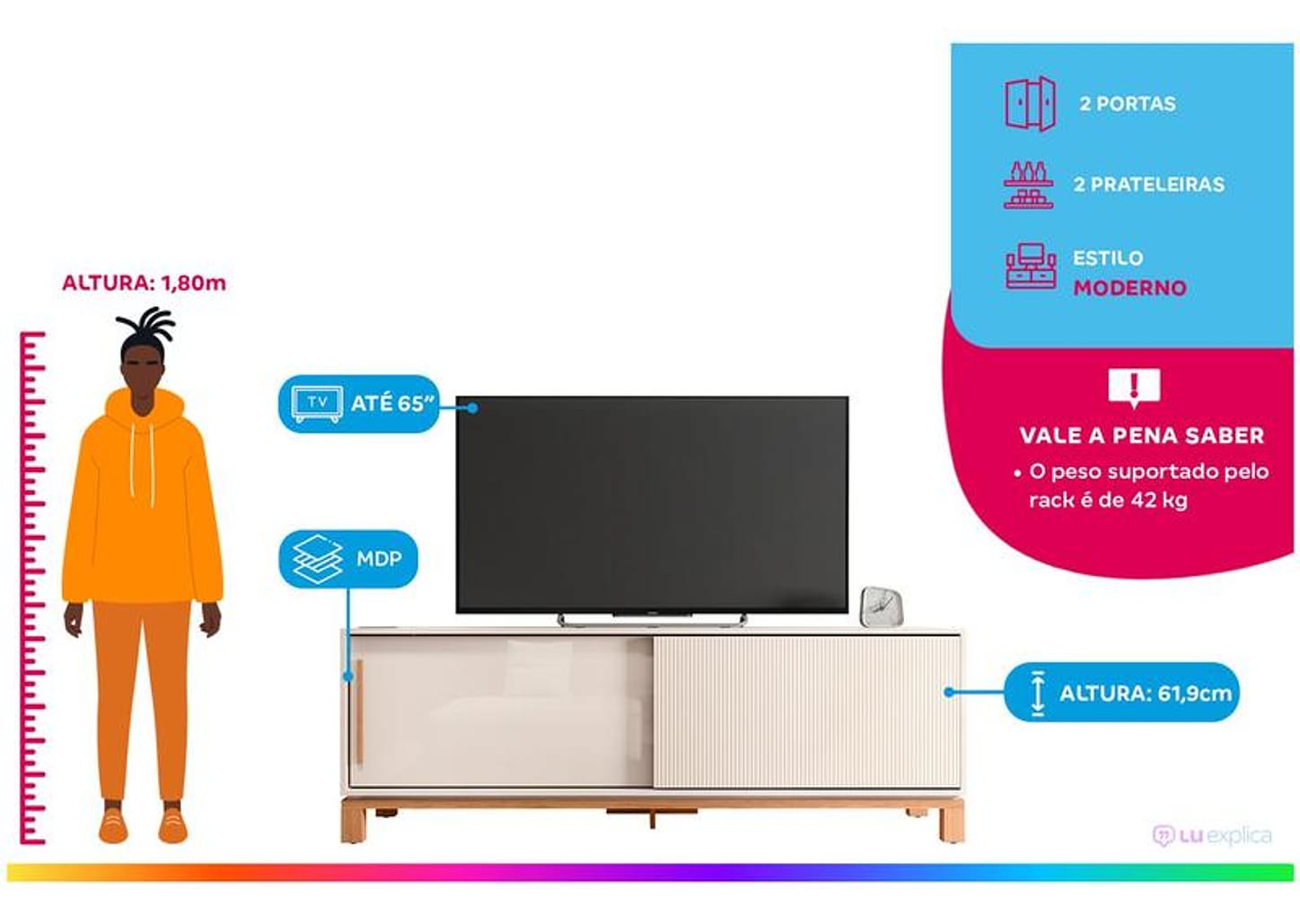 Rack para TV até 65” 2 Portas Caemmun Mondrian