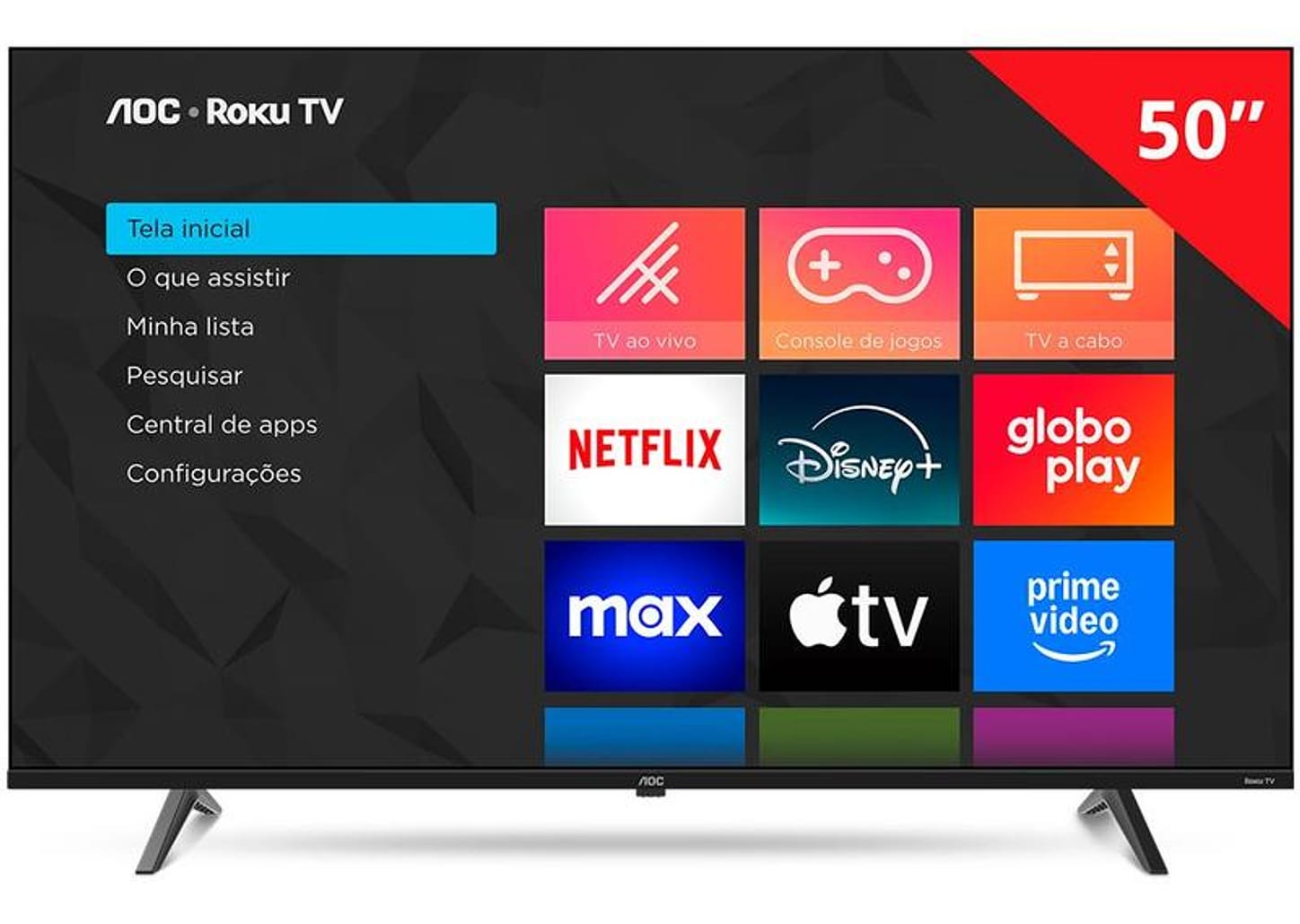 Smart TV 50" AOC 4K DLED Série 7045 50U7045/78G Roku TV Quad Core Google Assistente 3 HDMI