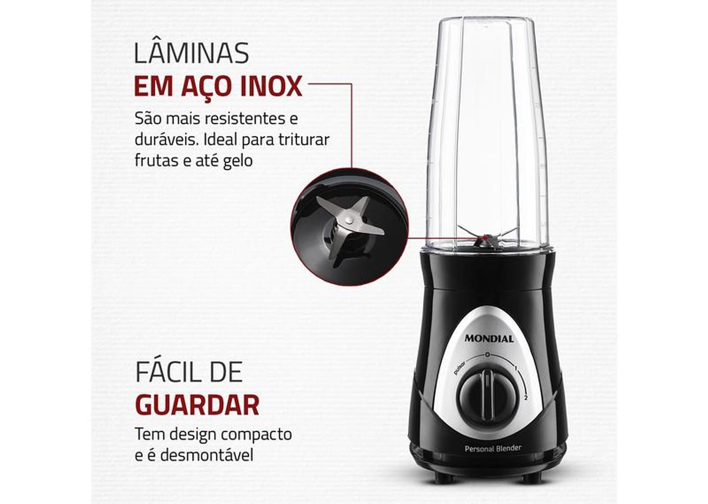 Liquidificador Mondial Personal Blender DG-01 2 Velocidades 300W Preto e Prata