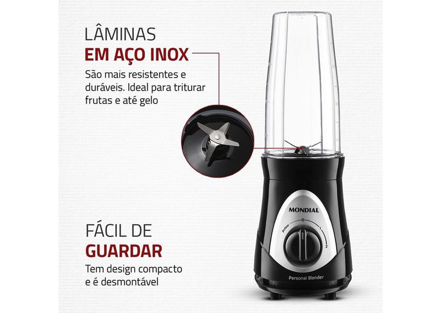 Liquidificador Mondial Personal Blender DG-01 2 Velocidades 300W Preto e Prata