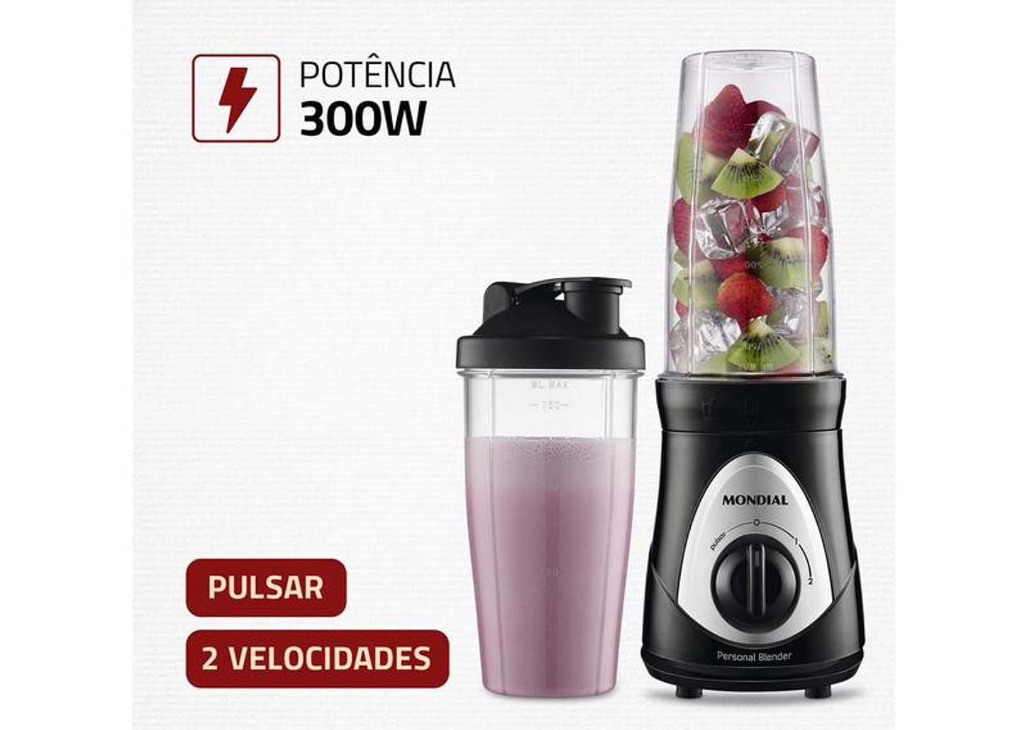 Liquidificador Mondial Personal Blender DG-01 2 Velocidades 300W Preto e Prata