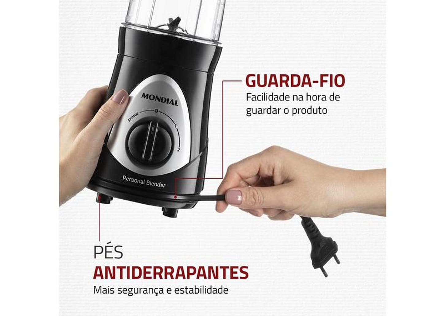 Liquidificador Mondial Personal Blender DG-01 2 Velocidades 300W Preto e Prata